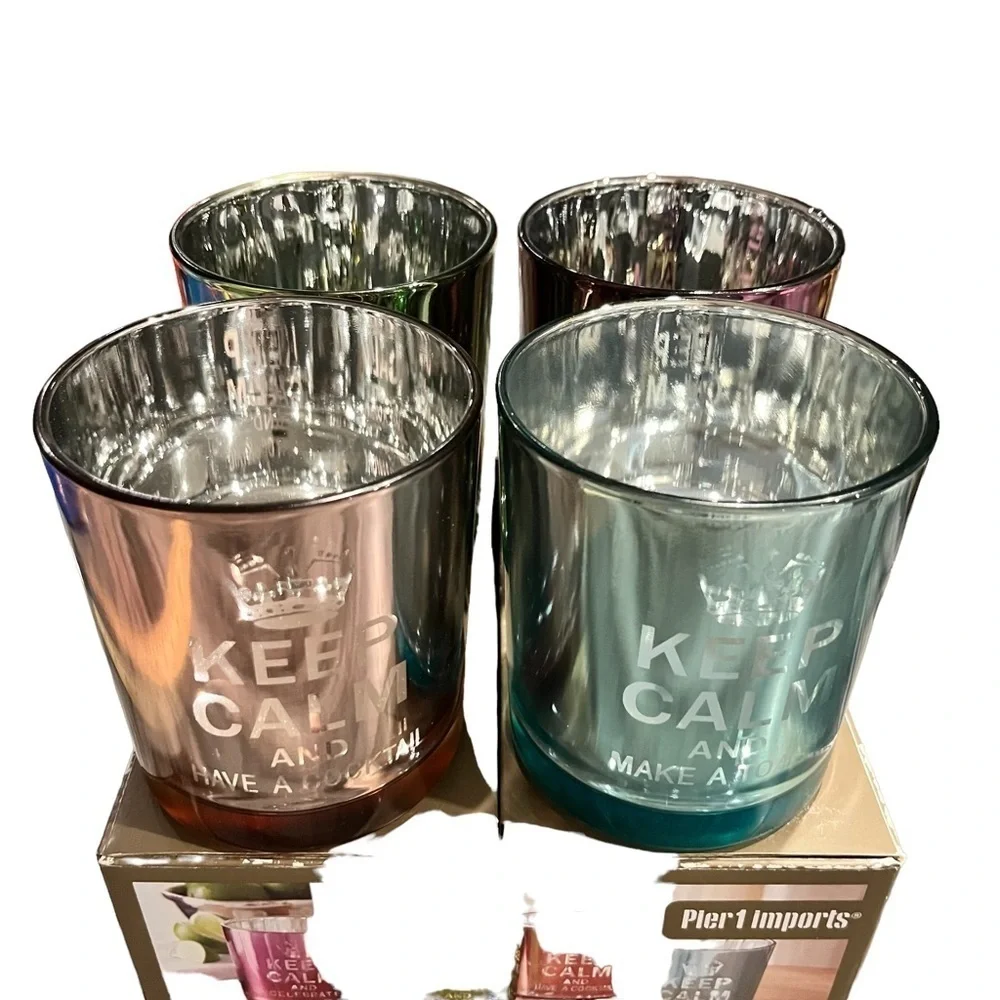 Pier 1 NOS Keep Calm Iridescent Keep Calm Tumblers Festive Fun